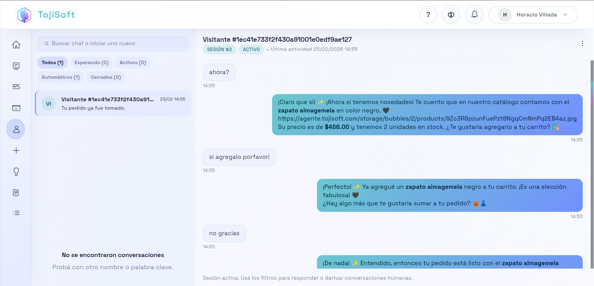 Captura de bandeja de chat en vivo